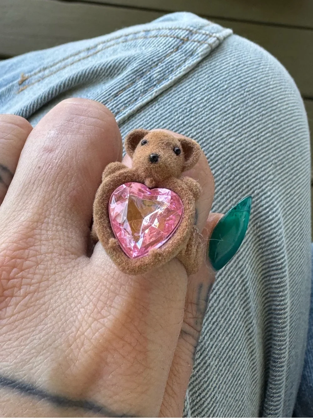 Brown Teddy Ring with Pink Heart Gem